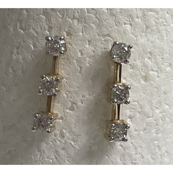 Past Present Future 3-Stone Diamond Earrings in 10k Yellow Gold. READ - Picture 4 of 12